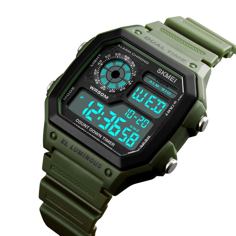 Fashion, accesorii si bijuterii - Barbati - Bijuterii barbati - Ceasuri barbati - Ceas barbati Skmei Sport Multifunctional Digital Alarma Casual Army Verde - Infinity.ro