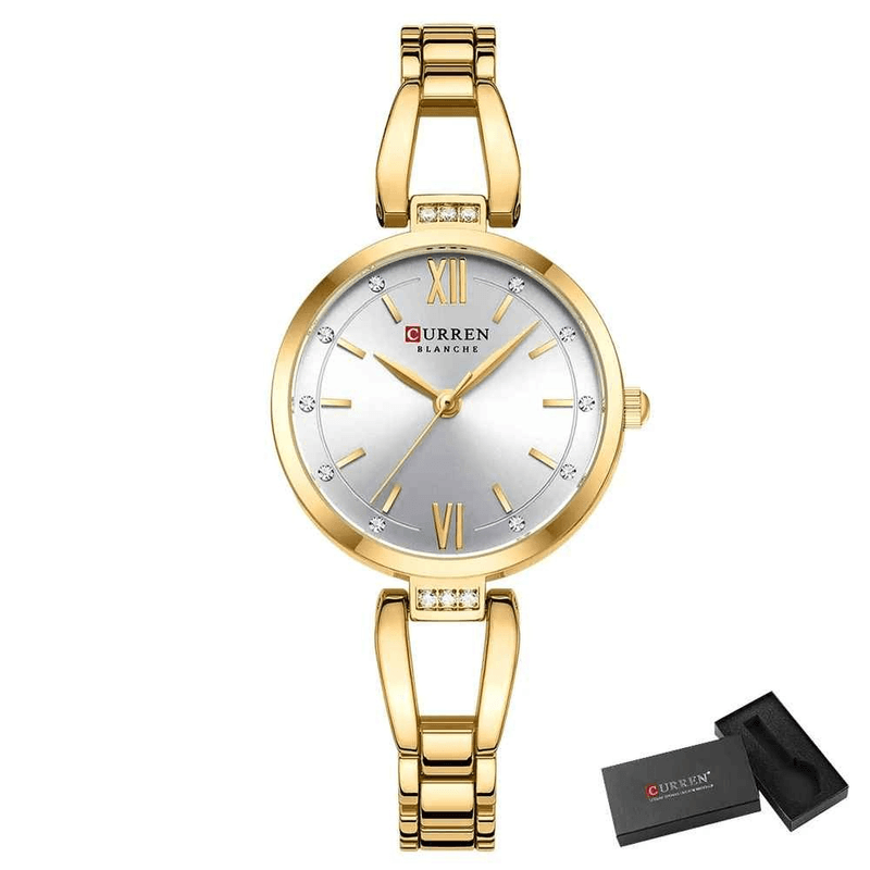 Fashion, accesorii si bijuterii - Femei - Bijuterii femei - Ceasuri femei - Ceas Dama CURREN 9092, Quartz, Bratara Aurie, Cadran Alb, Otel Inoxidabil, 30mm, Elegant si Versatil - Infinity.ro