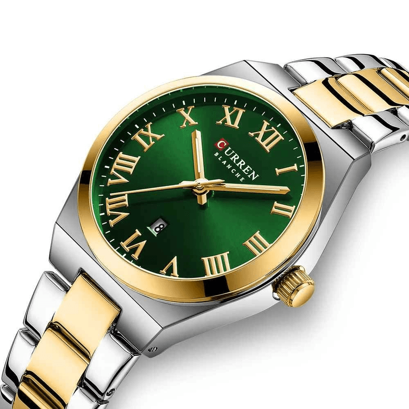 Fashion, accesorii si bijuterii - Femei - Bijuterii femei - Ceasuri femei - Ceas Dama CURREN 9095L Elegant, Quartz, Cadran Verde, Carcasa Aurie, Calendar, 3ATM - Infinity.ro