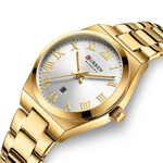 Fashion, accesorii si bijuterii - Femei - Bijuterii femei - Ceasuri femei - Ceas Dama CURREN 9095L Aur Complet, Cadran Alb, Elegant, Quartz cu Calendar, Bratara Metalica, Rezistenta la Apa 3 ATM - Infinity.ro