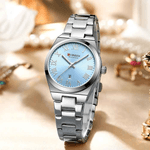 Fashion, accesorii si bijuterii - Femei - Bijuterii femei - Ceasuri femei - Ceas Dama CURREN 9095L Elegant, Quartz, Cadran Albastru, Bratara si Carcasa Argintie, Calendar, Rezistent la Apa 3 ATM - Infinity.ro