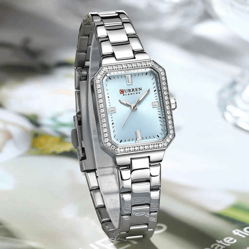 Fashion, accesorii si bijuterii - Femei - Bijuterii femei - Ceasuri femei - Ceas dama Curren Elegant – Cadran albastru, bratara argintie, stil elegant si modern - Infinity.ro