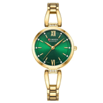 Fashion, accesorii si bijuterii - Femei - Bijuterii femei - Ceasuri femei - Ceas Dama CURREN, Quartz, Carcasa Aurie, Cadran Verde, Bratara Metalica Eleganta, 30mm - Infinity.ro