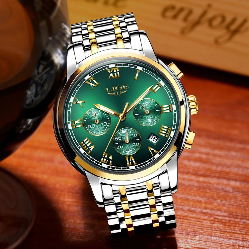 Fashion, accesorii si bijuterii - Femei - Bijuterii femei - Ceasuri femei - Ceas dama de mana Lige Top Brand Luxury Casual Elegant Fashion Analog Quartz Argintiu Verde - Infinity.ro