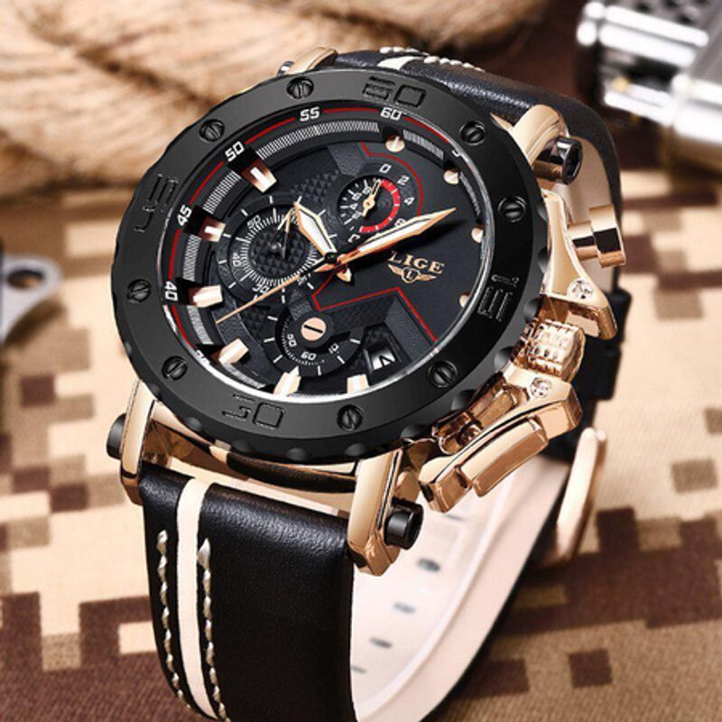 Fashion, accesorii si bijuterii - Barbati - Bijuterii barbati - Ceasuri barbati - Ceas de mana barbatesc, Lige, Analog, Fashion, Casual, Curea din piele, Ecran mare, Cronograf, Mecanism Quartz - Infinity.ro