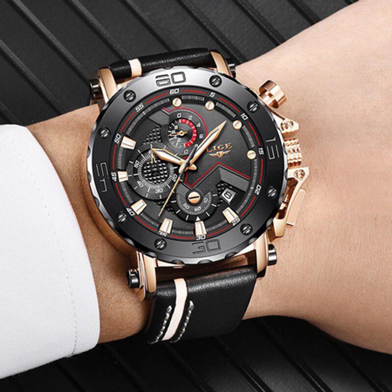 Fashion, accesorii si bijuterii - Barbati - Bijuterii barbati - Ceasuri barbati - Ceas de mana barbatesc, Lige, Analog, Fashion, Casual, Curea din piele, Ecran mare, Cronograf, Mecanism Quartz - Infinity.ro
