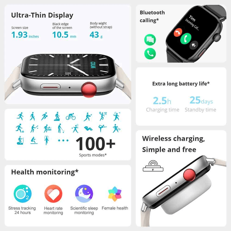 Laptop, Telefoane si Tablete - Wearables si gadgeturi - Gadgeturi - Accesorii SMART - COLMI C8 Max Smartwatch 1.93" HD, Apeluri Bluetooth 5.3, Puls, Oxigen, Somn, Waterproof - Infinity.ro