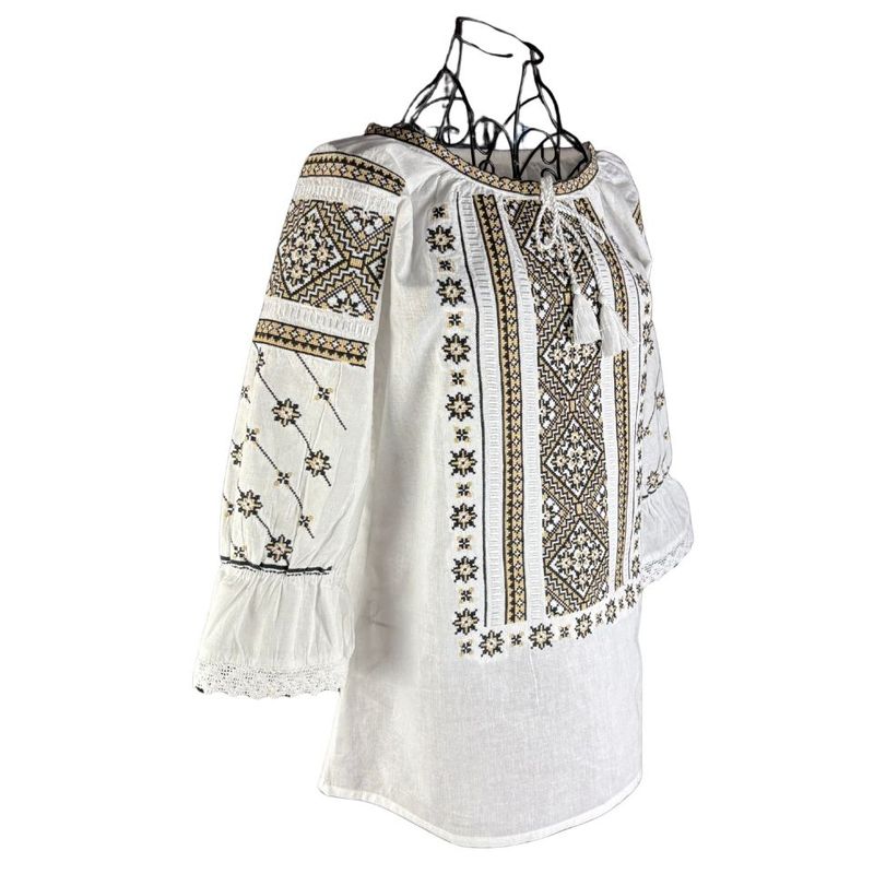 Fashion, accesorii si bijuterii - Femei - Imbracaminte femei - Camasi si bluze femei - Bluza dama RA25 alb/bej marimea S - Infinity.ro