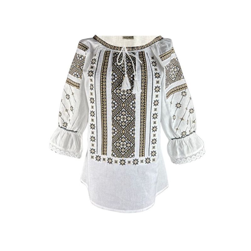 Fashion, accesorii si bijuterii - Femei - Imbracaminte femei - Camasi si bluze femei - Bluza dama RA25 alb/bej marimea S - Infinity.ro