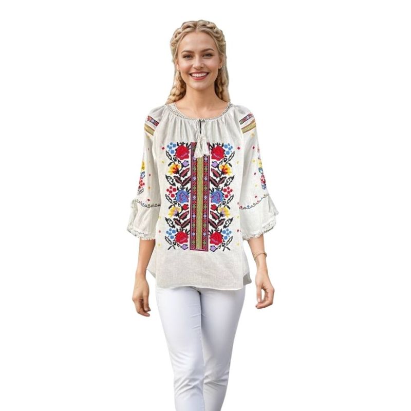 Fashion, accesorii si bijuterii - Femei - Imbracaminte femei - Camasi si bluze femei - Bluza dama RA25 alb/galben marimea S - Infinity.ro