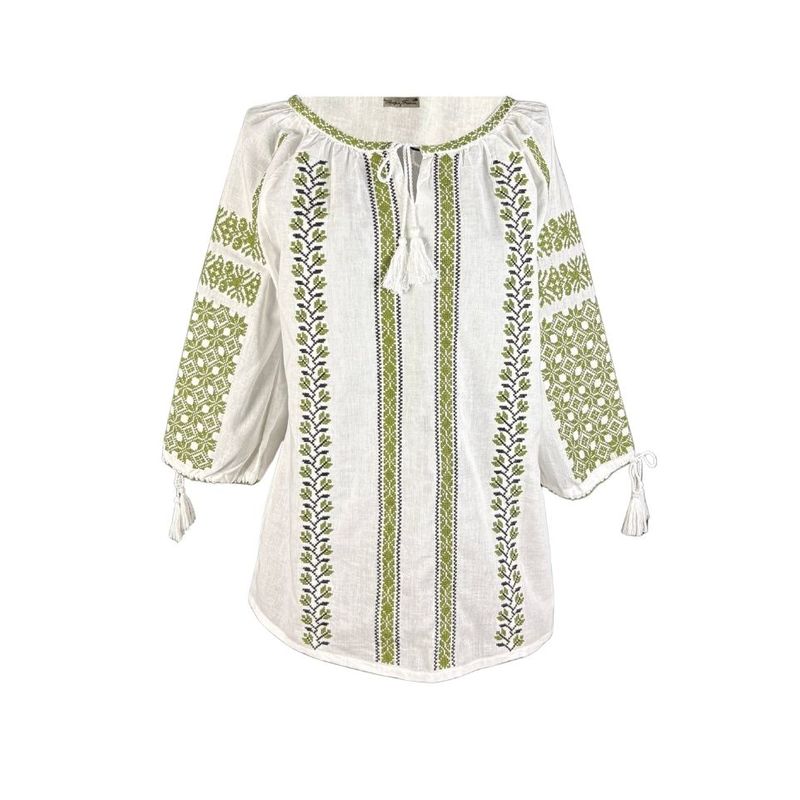 Fashion, accesorii si bijuterii - Femei - Imbracaminte femei - Camasi si bluze femei - Bluza dama RA25 alb/verde marimea S - Infinity.ro