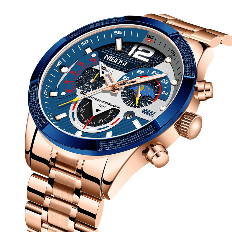 Fashion, accesorii si bijuterii - Barbati - Bijuterii barbati - Ceasuri barbati - Ceas barbatesc Nibosi Business Otel Elegant Quartz Analog Indici luminosi Cronograf Auriu - Infinity.ro