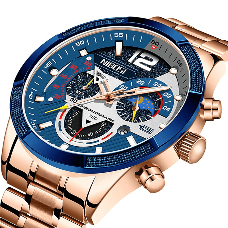 Fashion, accesorii si bijuterii - Barbati - Bijuterii barbati - Ceasuri barbati - Ceas barbatesc Nibosi Business Otel Elegant Quartz Analog Indici luminosi Cronograf Auriu - Infinity.ro