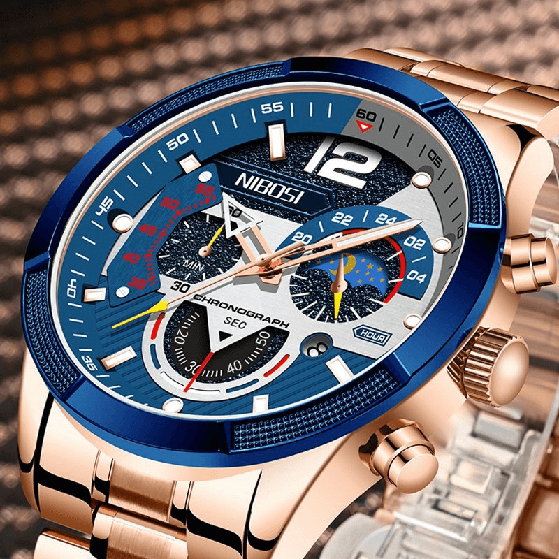 Fashion, accesorii si bijuterii - Barbati - Bijuterii barbati - Ceasuri barbati - Ceas barbatesc Nibosi Business Otel Elegant Quartz Analog Indici luminosi Cronograf Auriu - Infinity.ro