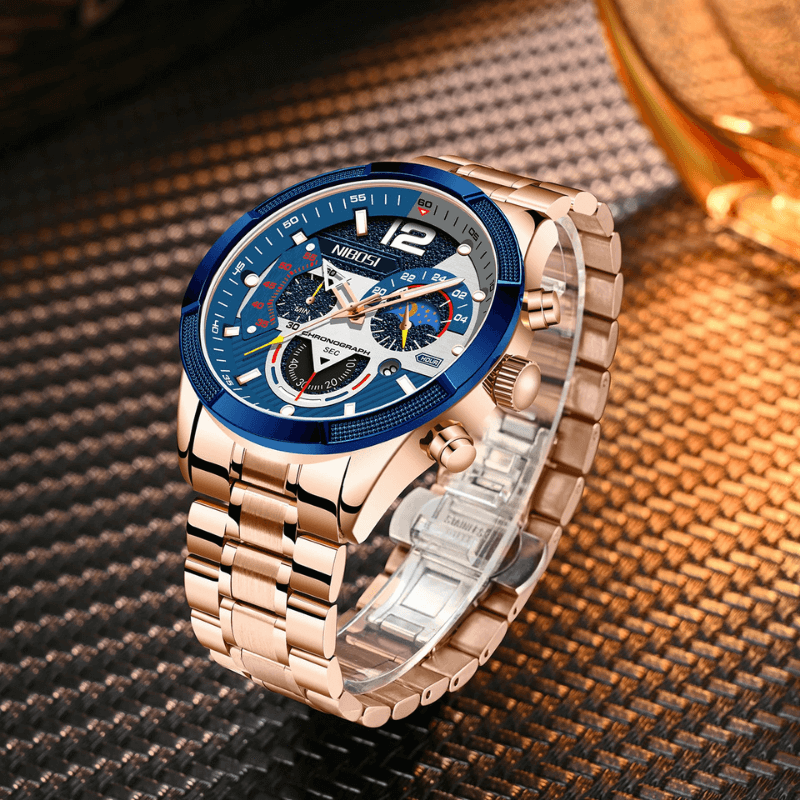 Fashion, accesorii si bijuterii - Barbati - Bijuterii barbati - Ceasuri barbati - Ceas barbatesc Nibosi Business Otel Elegant Quartz Analog Indici luminosi Cronograf Auriu - Infinity.ro