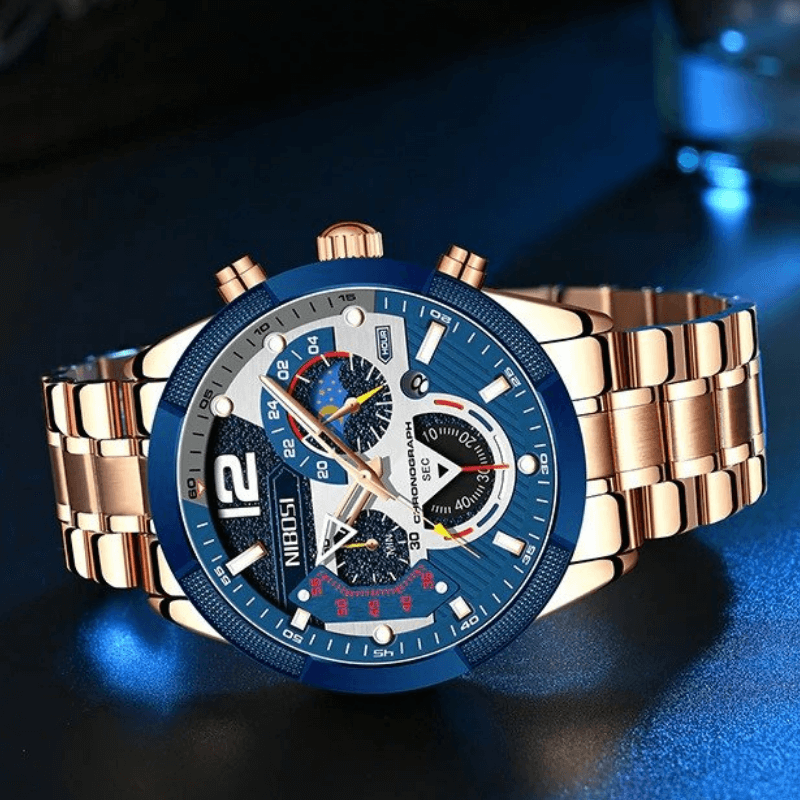 Fashion, accesorii si bijuterii - Barbati - Bijuterii barbati - Ceasuri barbati - Ceas barbatesc Nibosi Business Otel Elegant Quartz Analog Indici luminosi Cronograf Auriu - Infinity.ro