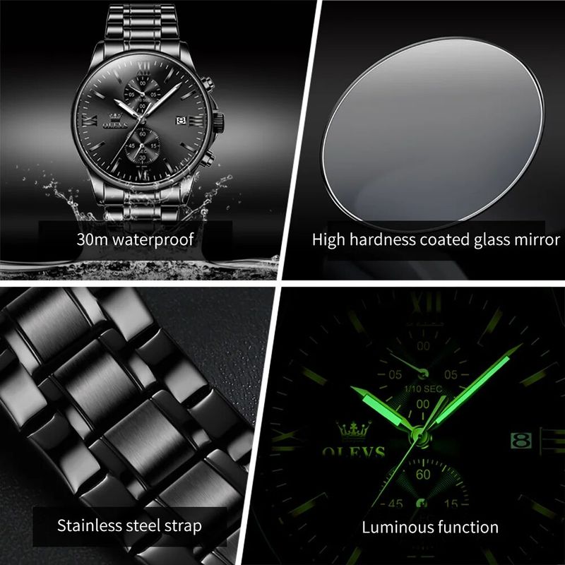 Fashion, accesorii si bijuterii - Barbati - Bijuterii barbati - Ceasuri barbati - Ceas barbatesc Olevs Quartz Analog Negru Otel Data - Infinity.ro