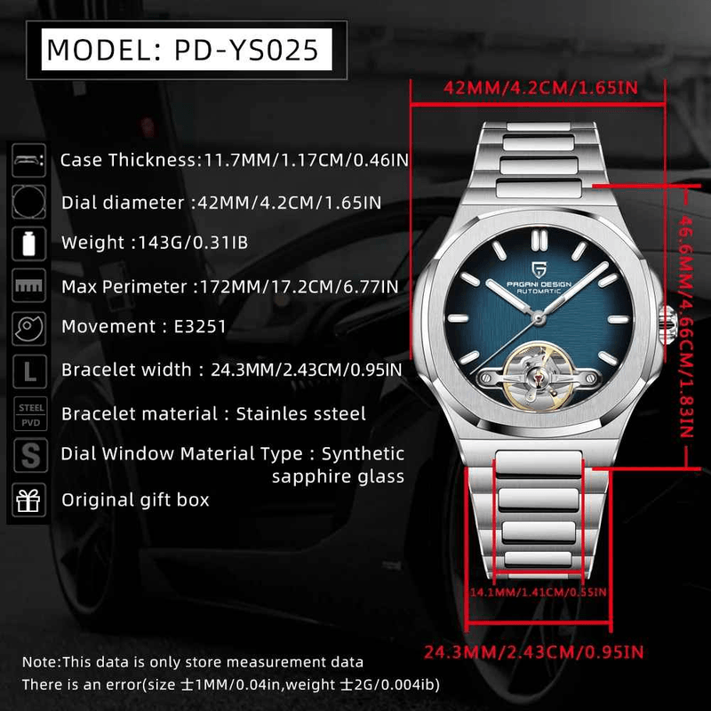 Fashion, accesorii si bijuterii - Barbati - Bijuterii barbati - Ceasuri barbati - Ceas Automatic Barbati Pagani Design PD-YS025 Argintiu-Albastru, 42mm, Open Heart, Safir - Infinity.ro