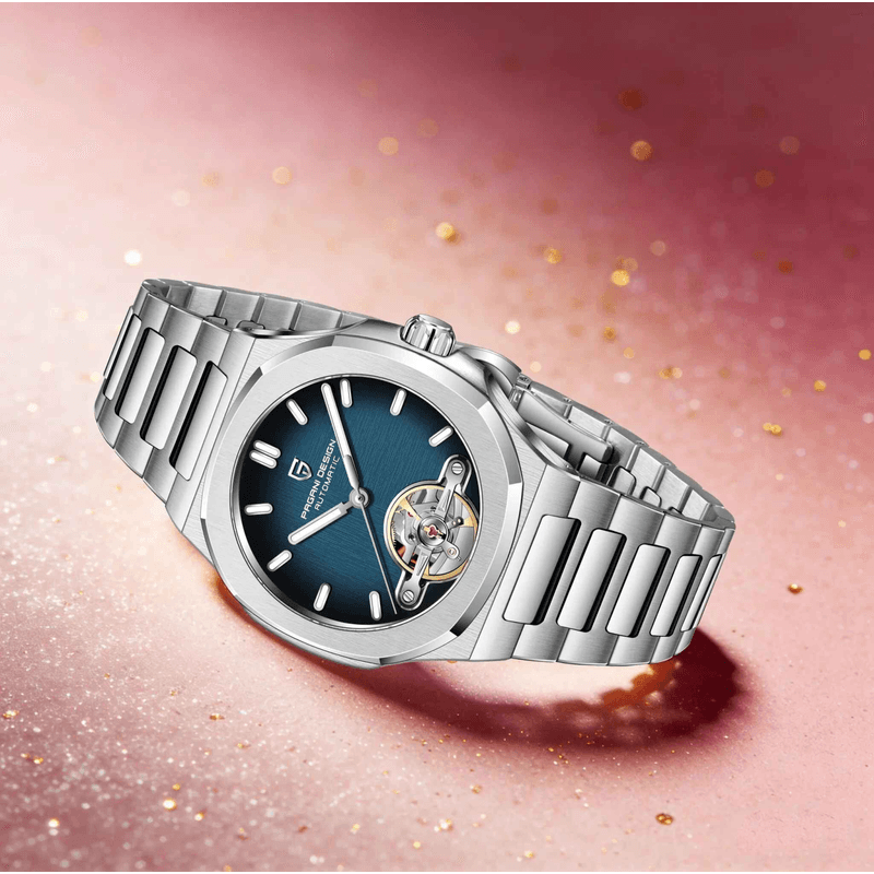 Fashion, accesorii si bijuterii - Barbati - Bijuterii barbati - Ceasuri barbati - Ceas Automatic Barbati Pagani Design PD-YS025 Argintiu-Albastru, 42mm, Open Heart, Safir - Infinity.ro