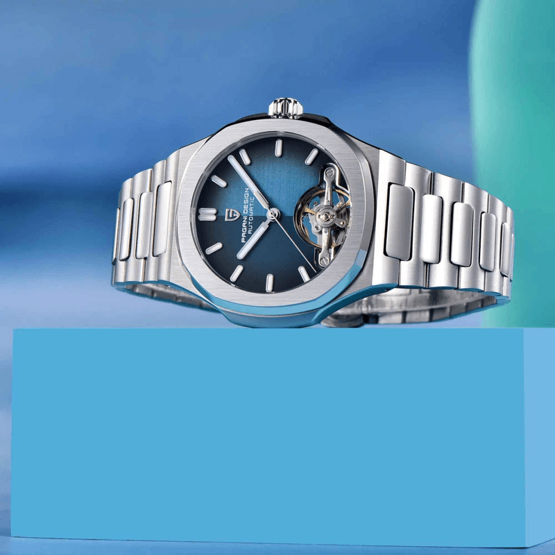 Fashion, accesorii si bijuterii - Barbati - Bijuterii barbati - Ceasuri barbati - Ceas Automatic Barbati Pagani Design PD-YS025 Argintiu-Albastru, 42mm, Open Heart, Safir - Infinity.ro