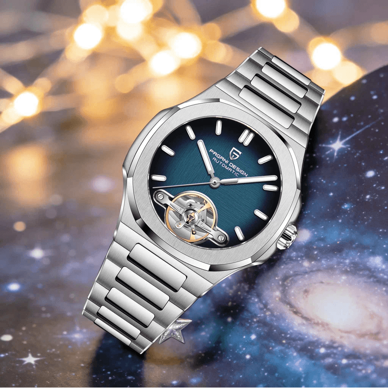 Fashion, accesorii si bijuterii - Barbati - Bijuterii barbati - Ceasuri barbati - Ceas Automatic Barbati Pagani Design PD-YS025 Argintiu-Albastru, 42mm, Open Heart, Safir - Infinity.ro