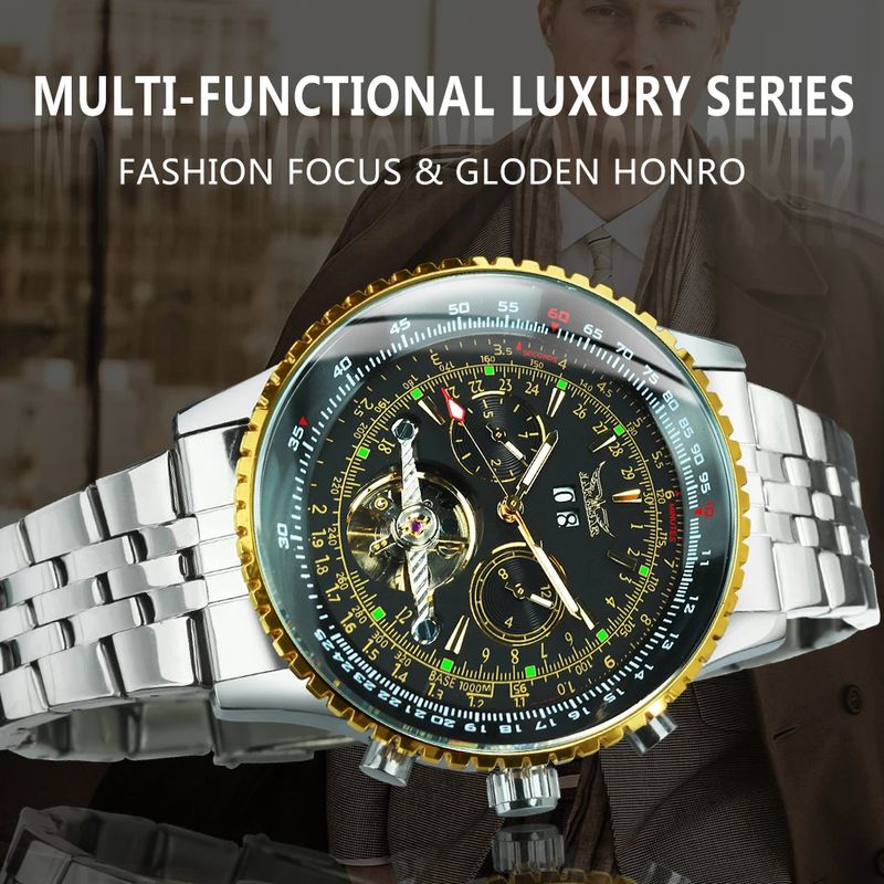 Fashion, accesorii si bijuterii - Barbati - Bijuterii barbati - Ceasuri barbati - Ceas barbatesc de mana Jaragar Multifunctional Tourbillon Skeleton Mecanic Automatic - Infinity.ro