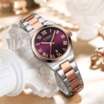 Fashion, accesorii si bijuterii - Femei - Bijuterii femei - Ceasuri femei - Ceas Dama CURREN 9095L Elegant, Quartz, Cadran cu Cifre Romane, Calendar, Bratara Metalica, Rezistent la Apa 3 ATM - Infinity.ro