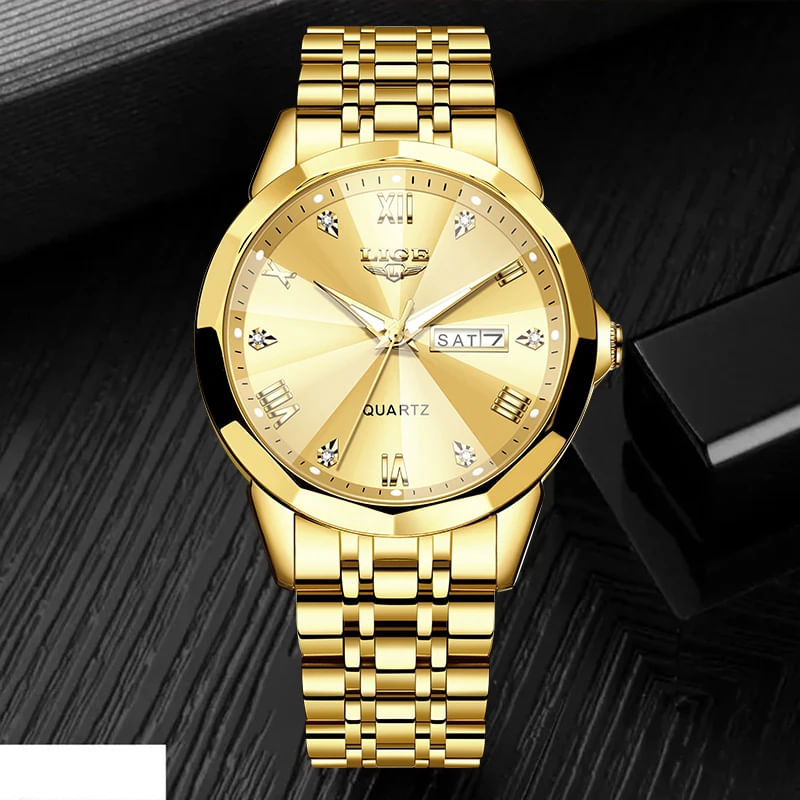 Fashion, accesorii si bijuterii - Femei - Bijuterii femei - Ceasuri femei - Ceas dama de mana Lige Quartz Elegant Luxury Casual Fashion Analog Auriu - Infinity.ro