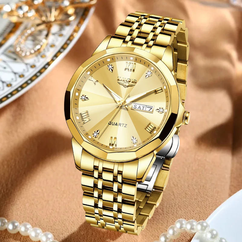 Fashion, accesorii si bijuterii - Femei - Bijuterii femei - Ceasuri femei - Ceas dama de mana Lige Quartz Elegant Luxury Casual Fashion Analog Auriu - Infinity.ro