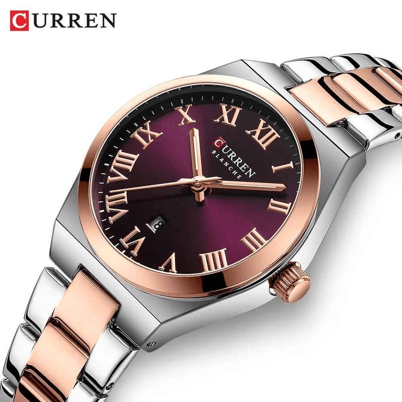 Fashion, accesorii si bijuterii - Femei - Bijuterii femei - Ceasuri femei - Ceas Dama CURREN 9095L Elegant, Quartz, Cadran cu Cifre Romane, Calendar, Bratara Metalica, Rezistent la Apa 3 ATM - Infinity.ro