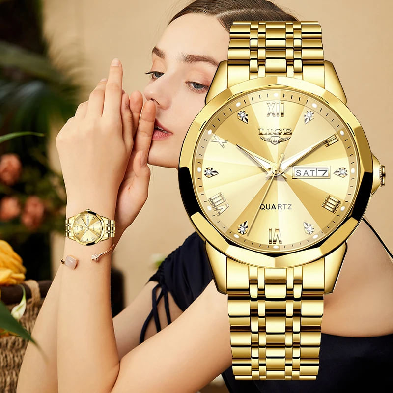 Fashion, accesorii si bijuterii - Femei - Bijuterii femei - Ceasuri femei - Ceas dama de mana Lige Quartz Elegant Luxury Casual Fashion Analog Auriu - Infinity.ro