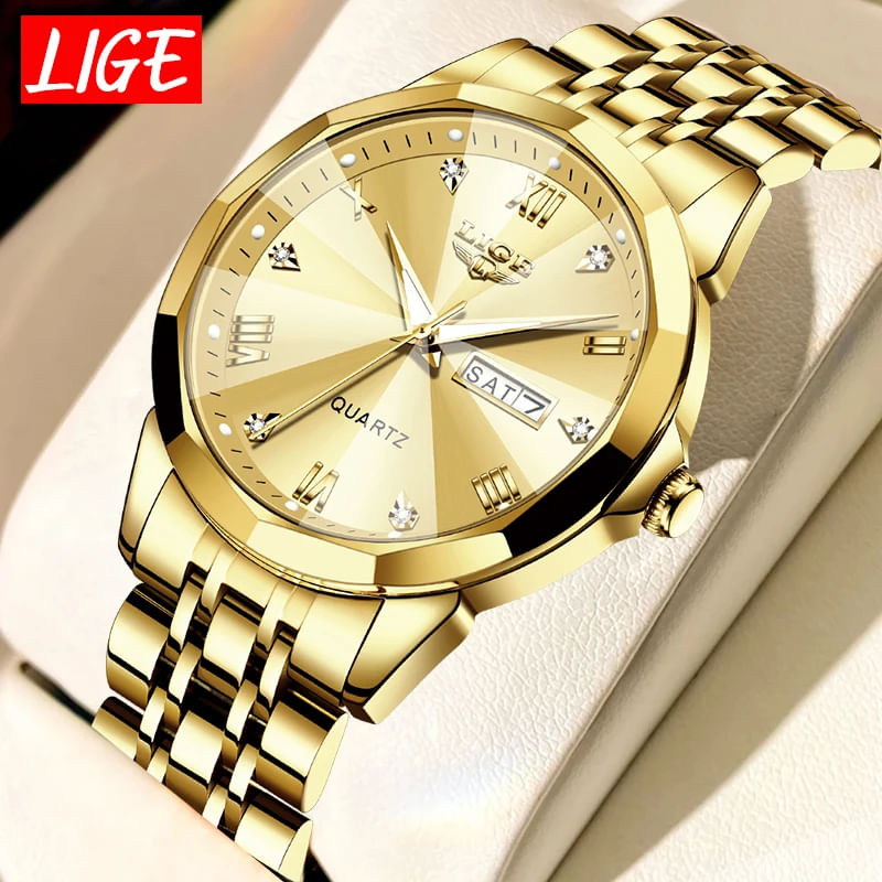 Fashion, accesorii si bijuterii - Femei - Bijuterii femei - Ceasuri femei - Ceas dama de mana Lige Quartz Elegant Luxury Casual Fashion Analog Auriu - Infinity.ro