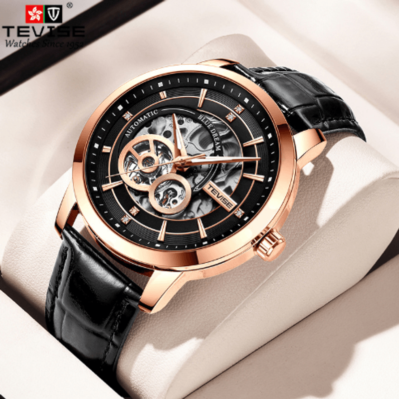 Fashion, accesorii si bijuterii - Barbati - Bijuterii barbati - Ceasuri barbati - Ceas barbatesc Tevise Mecanic Automatic Skeleton Luxury Piele Elegant Clasic - Infinity.ro
