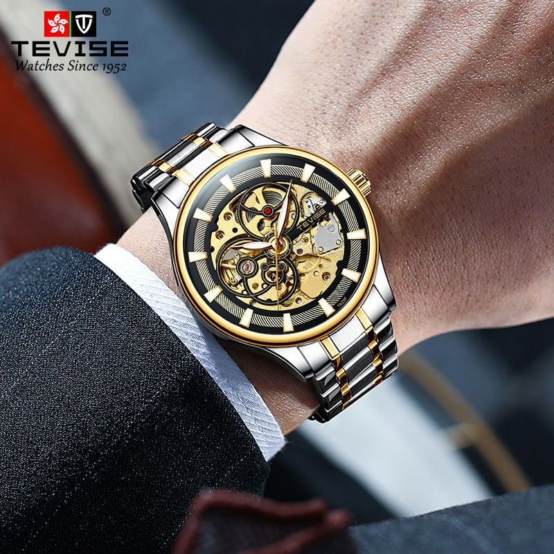 Fashion, accesorii si bijuterii - Barbati - Bijuterii barbati - Ceasuri barbati - Ceas barbatesc Tevise Analog Skeleton Mecanic Automatic Luxury Otel inoxidabil Business - Infinity.ro