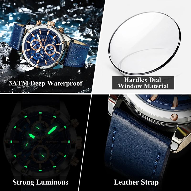 Fashion, accesorii si bijuterii - Barbati - Bijuterii barbati - Ceasuri barbati - Ceas barbatesc Poedagar Elegant Indici Luminosi Auto Data Cronograf Calendar Piele - Infinity.ro