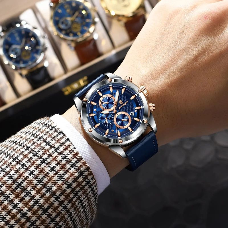 Fashion, accesorii si bijuterii - Barbati - Bijuterii barbati - Ceasuri barbati - Ceas barbatesc Poedagar Elegant Indici Luminosi Auto Data Cronograf Calendar Piele - Infinity.ro