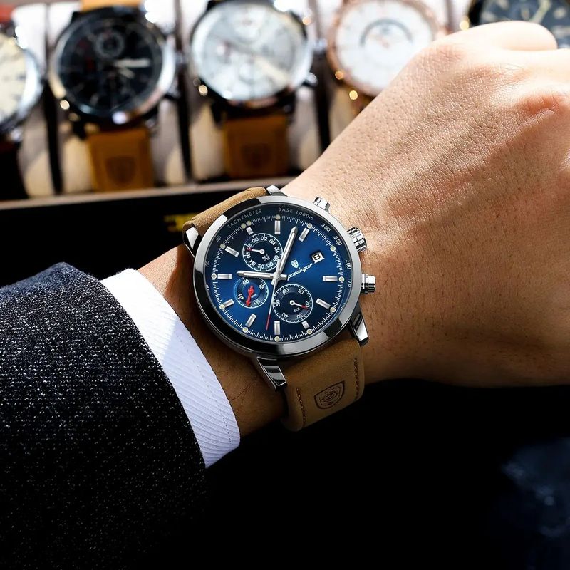 Fashion, accesorii si bijuterii - Barbati - Bijuterii barbati - Ceasuri barbati - Ceas barbatesc Poedagar Cronograf Analog Quartz Data Piele Maro Albastru - Infinity.ro