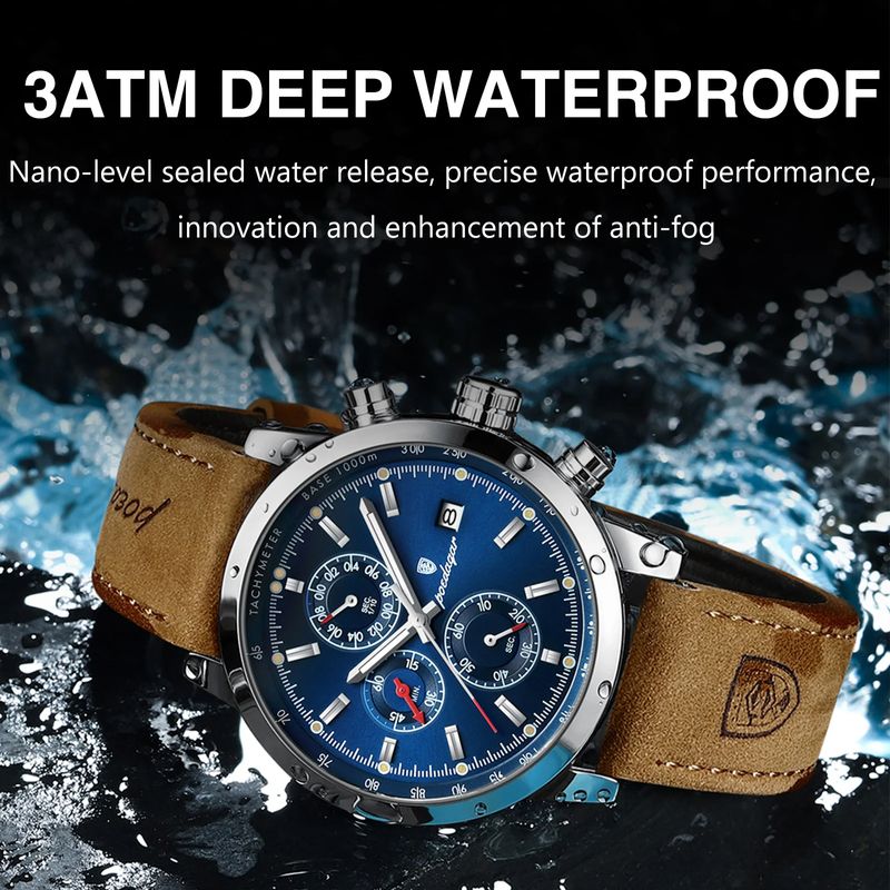 Fashion, accesorii si bijuterii - Barbati - Bijuterii barbati - Ceasuri barbati - Ceas barbatesc Poedagar Cronograf Analog Quartz Data Piele Maro Albastru - Infinity.ro