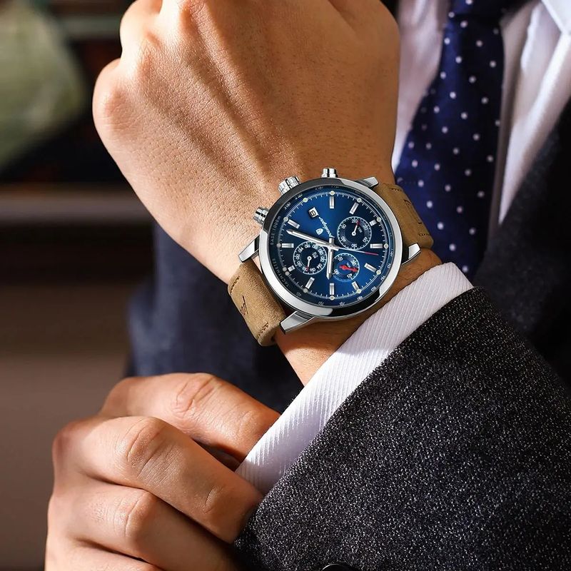 Fashion, accesorii si bijuterii - Barbati - Bijuterii barbati - Ceasuri barbati - Ceas barbatesc Poedagar Cronograf Analog Quartz Data Piele Maro Albastru - Infinity.ro