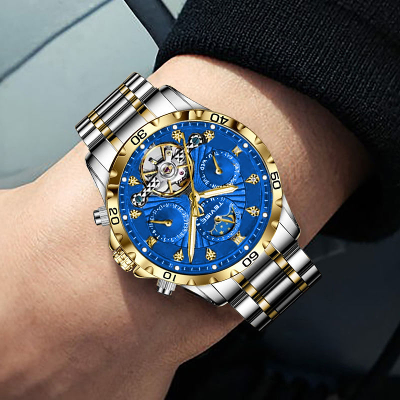 Fashion, accesorii si bijuterii - Barbati - Bijuterii barbati - Ceasuri barbati - Ceas barbati Tevise Mecanic Automatic Business Analog Elegant Argintiu/Albastru - Infinity.ro