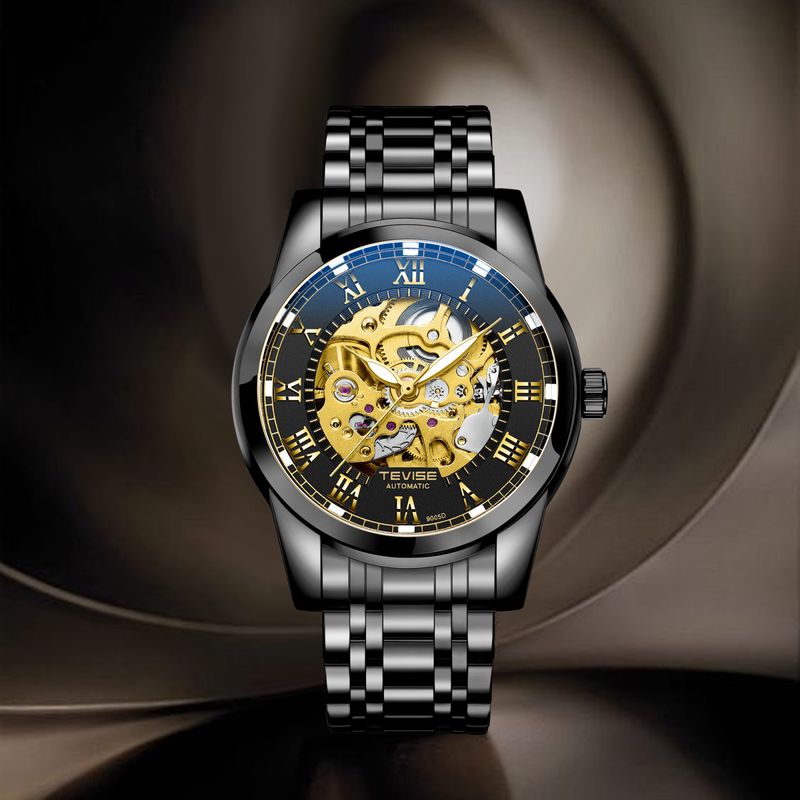 Fashion, accesorii si bijuterii - Barbati - Bijuterii barbati - Ceasuri barbati - Ceas barbatesc Tevise Mecanic Automatic Business Luxury Elegant Negru Auriu - Infinity.ro
