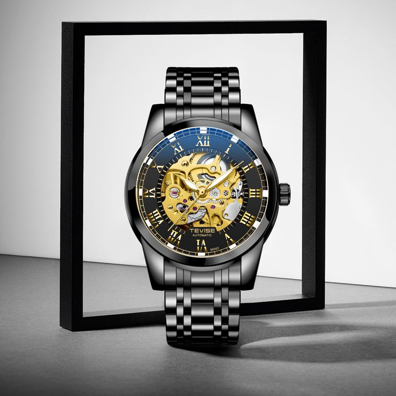 Fashion, accesorii si bijuterii - Barbati - Bijuterii barbati - Ceasuri barbati - Ceas barbatesc Tevise Mecanic Automatic Business Luxury Elegant Negru Auriu - Infinity.ro