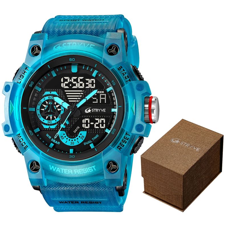 Fashion, accesorii si bijuterii - Barbati - Bijuterii barbati - Ceasuri barbati - Ceas barbatesc Stryve Army Militar Sport Alarma Cronometru Digital 5 ATM Sport Albastru - Infinity.ro