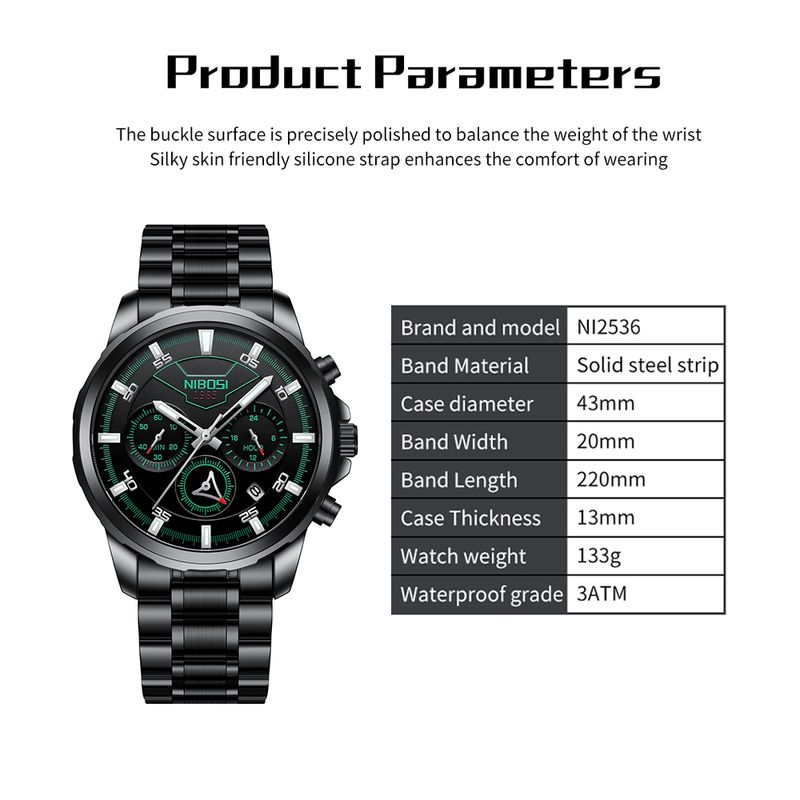 Fashion, accesorii si bijuterii - Barbati - Bijuterii barbati - Ceasuri barbati - Ceas barbatesc Nibosi Cronograf Otel Analog Quartz Negru - Infinity.ro