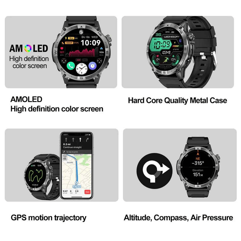 Laptop, Telefoane si Tablete - Wearables si gadgeturi - Gadgeturi - Accesorii SMART - NORTH EDGE HK08 Smartwatch GPS 1.43" AMOLED, Apeluri BT, Altimetru, Barometru, Oxigen, 7 Zile - Infinity.ro
