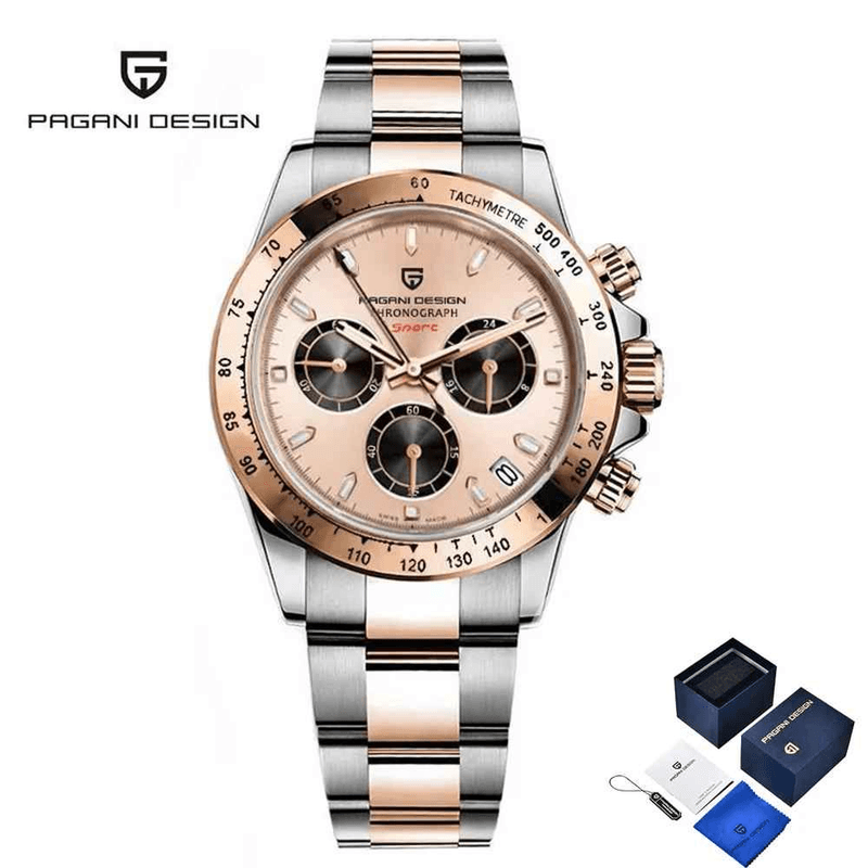 Fashion, accesorii si bijuterii - Barbati - Bijuterii barbati - Ceasuri barbati - Ceas Barbati Pagani Design PD-1644 Bicolor Argintiu & Rose Gold, Chronograph VK63, 40mm, Cadran Champagne, Sticla Safir - Infinity.ro