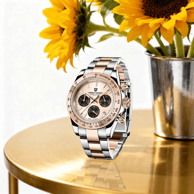 Fashion, accesorii si bijuterii - Barbati - Bijuterii barbati - Ceasuri barbati - Ceas Barbati Pagani Design PD-1644 Bicolor Argintiu & Rose Gold, Chronograph VK63, 40mm, Cadran Champagne, Sticla Safir - Infinity.ro