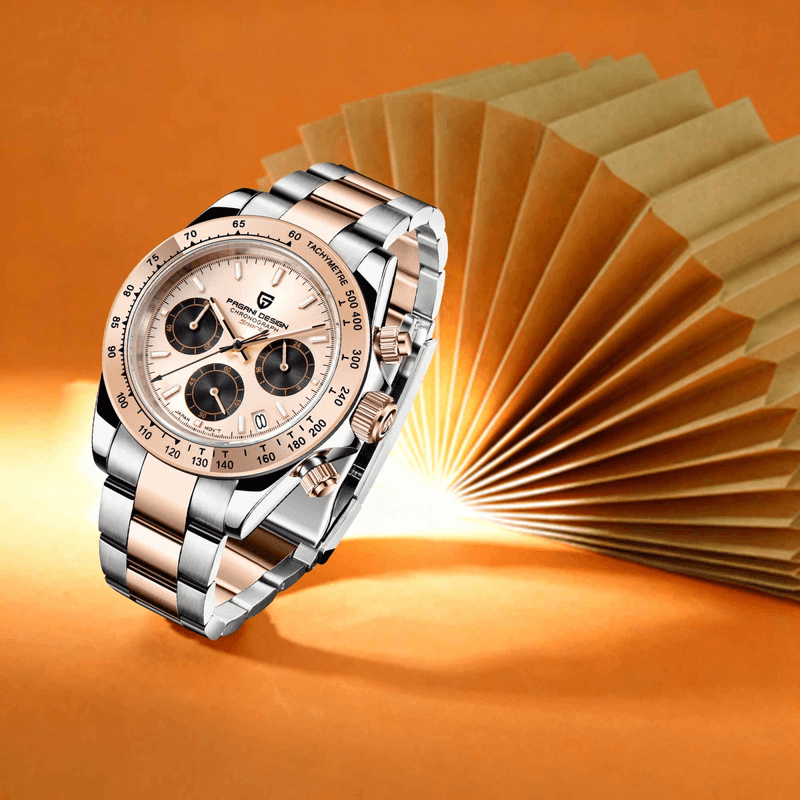 Fashion, accesorii si bijuterii - Barbati - Bijuterii barbati - Ceasuri barbati - Ceas Barbati Pagani Design PD-1644 Bicolor Argintiu & Rose Gold, Chronograph VK63, 40mm, Cadran Champagne, Sticla Safir - Infinity.ro