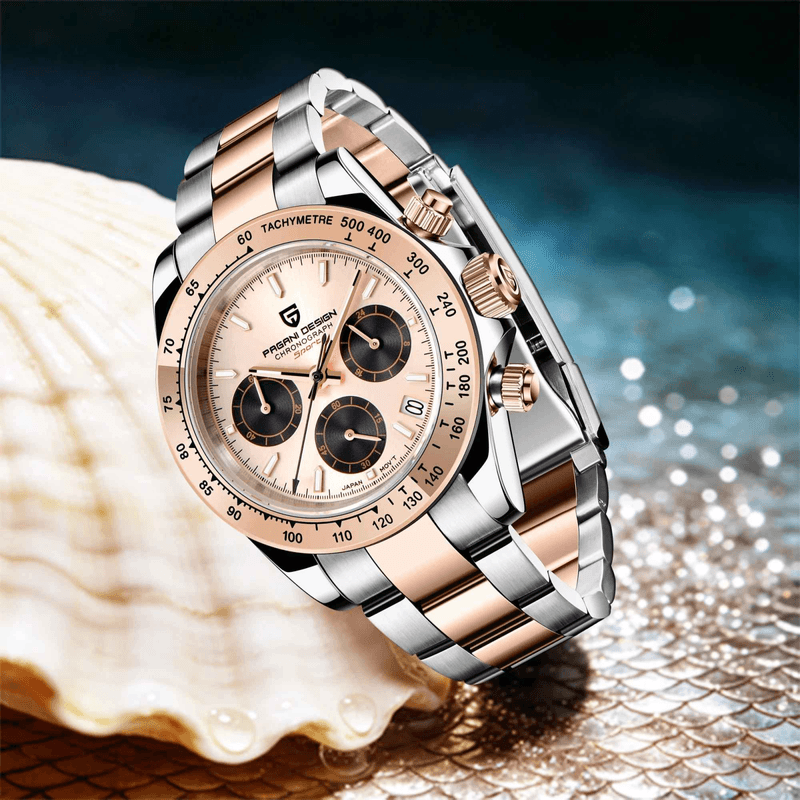 Fashion, accesorii si bijuterii - Barbati - Bijuterii barbati - Ceasuri barbati - Ceas Barbati Pagani Design PD-1644 Bicolor Argintiu & Rose Gold, Chronograph VK63, 40mm, Cadran Champagne, Sticla Safir - Infinity.ro