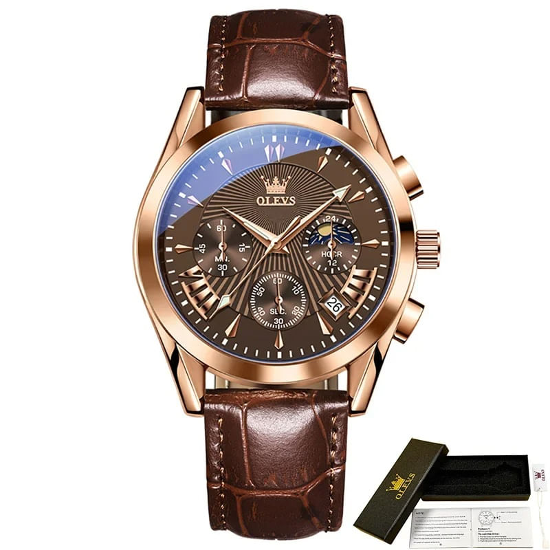 Fashion, accesorii si bijuterii - Barbati - Bijuterii barbati - Ceasuri barbati - Ceas barbatesc Olevs Cronograf Data Quartz Analog Piele naturala - Infinity.ro